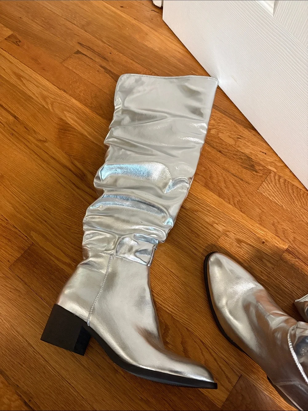 Women's Silver Metallic Knee-High Slouch Boots